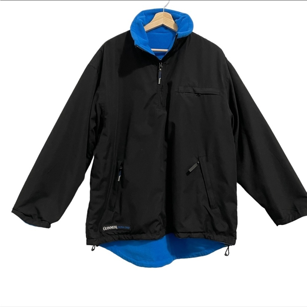 Guinness Official Merchandise 1/4 Zip Jacket Black Blue Reversible L/XL Rare